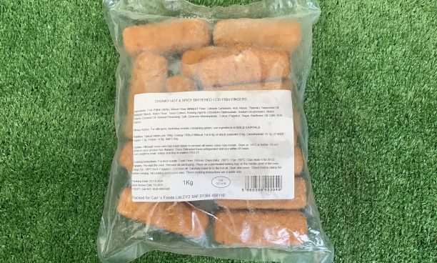 chunky hot & spicy battered cod fish fingers (1kg+)