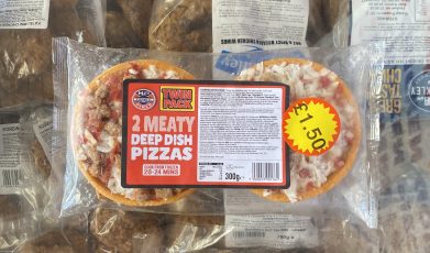 2X small meaty deep dish pizzas (frozen food section)