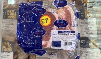 Unsmoked rindless back bacon (becketts) 1.13kg