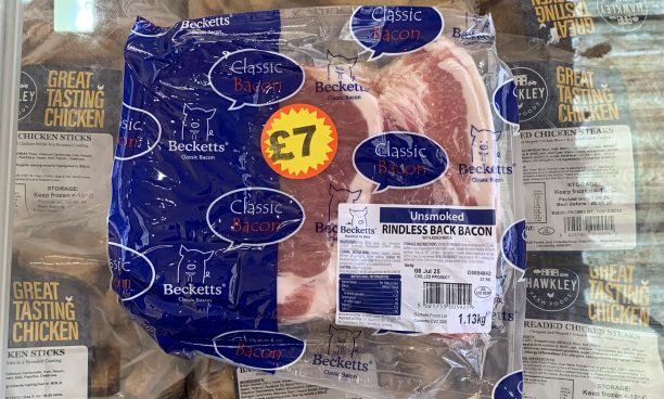 Unsmoked rindless back bacon (becketts) 1.13kg