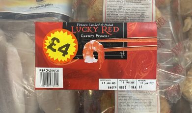 frozen cooked & peeled lucky red prawns (the red boxes)