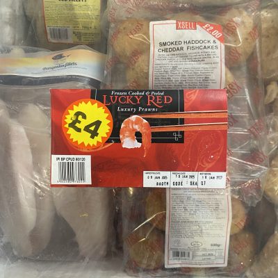 frozen cooked & peeled lucky red prawns (the red boxes)
