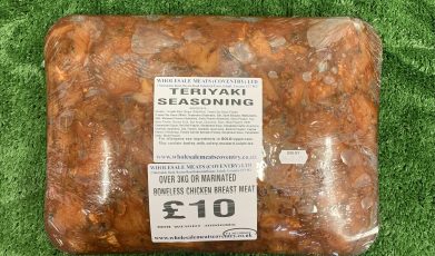 Over 3KG of teriyaki marinated boneless chicken thigh meats