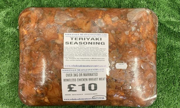 Over 3KG of teriyaki marinated boneless chicken thigh meats