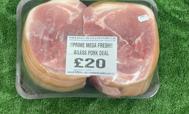 Prime mega fresh boneless pork deal (3.8KG) joint cut into 2