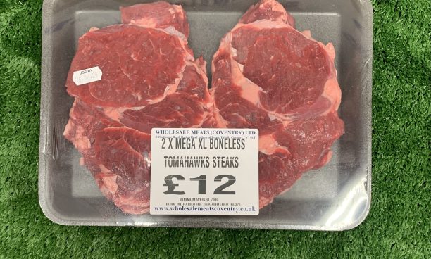 2X mega XL boneless tomahawks steaks