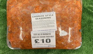 Over 3Kg of chorizo style marinated boneless chicken thigh meat